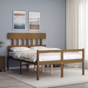 The Living Store Houten Bed - Massief grenenhout - 205.5 x 145.5 x 81 cm - Honingbruin - 140 x 200 cm
