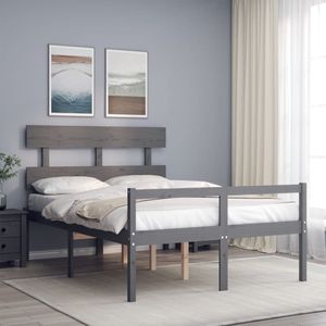 The Living Store Massief grenenhouten Bedframe - Grijs - 195.5x140.5x81 cm - Multiplex lattenbodem