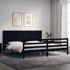The Living Store Bedframe met hoofdbord massief hout zwart 200x200 cm - Massief Hout Bed Frame - Grenenhouten Bed - Zwart Bed - Boxspring Bed - King Size Bed