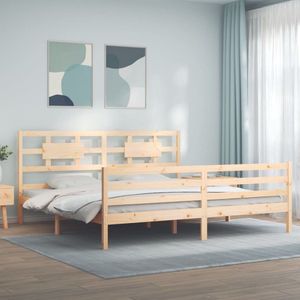 The Living Store Bedframe Massief Grenenhout - Multiplex Lattenbodem - Functioneel hoofd- en voeteneinde - 205.5 x 205.5 cm - Onbehandeld - 200 x 200 cm