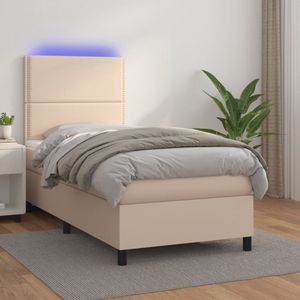 The Living Store Boxspring met matras en LED kunstleer cappuccinokleur 80x200 cm - Boxspring Bed - Led Bed - Kapstok - Bedroom Furniture - Kunstleder Bed