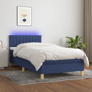 The Living Store - Boxspring - Bed 203x80x78/88 cm - Blauwe stof - Verstelbaar hoofdbord - Kleurrijke LED-verlichting