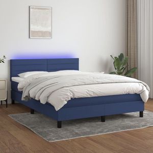 The Living Store Bed Blauw Stof - 203x144x78/88cm - Verstelbaar Hoofdbord - LED-verlichting - Pocketvering Matras - Huidvriendelijk Topmatras