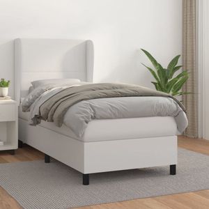 The Living Store Boxspring met matras kunstleer wit 90x190 cm - Boxspringbed - Kunstleder Bed - Boxspring - Pocketed Spring Mattress - Adjustable Headboard