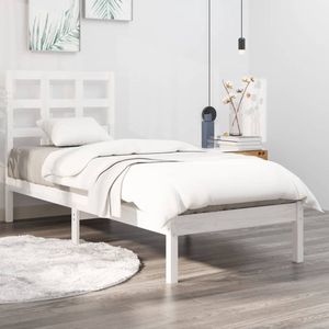 Jinlefu - The Living Store Massivholzbett Weiß 90x200 cm - Holzbett - Doppelbett - Kiefernholzbett - Weißes Bett - Massives Holzbett