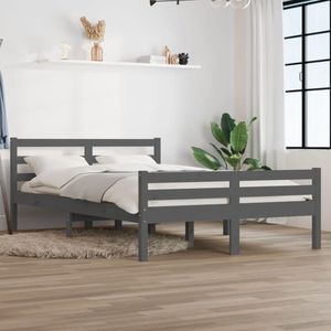 The Living Store Bedframe Grijs Grenenhout - 205.5 x 155.5 x 69.5 cm - Massief Hout - Multiplex Lattenbodem - King Size 150 x 200 cm - Montage vereist