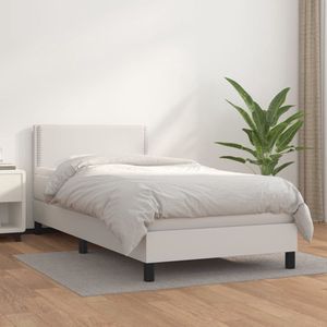 The Living Store Boxspring met matras kunstleer wit 80x200 cm - Bed