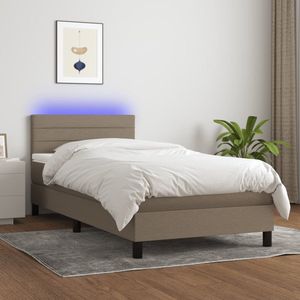 The Living Store Boxspring Bed - Taupe - 203 x 80 x 78/88 cm - Verstelbaar hoofdbord - LED-verlichting - Pocketvering matras - Huidvriendelijk topmatras