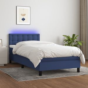 The Living Store Boxspring - LED - 203 x 80 x 78/88 cm - Blauw stof - Hoofdbord verstelbaar - Pocketvering matras - Huidvriendelijk topmatras
