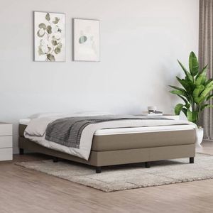 The Living Store Boxspringbed - Comfort Sleep - Bedframe 193x140x25 cm - Matras 140x190x20 cm - Topmatras 140x190x5 cm - Kleur- taupe/wit - Materiaal- stof/multiplex - Huidvriendelijk - Multiplex lattenbodem - Duurzaam