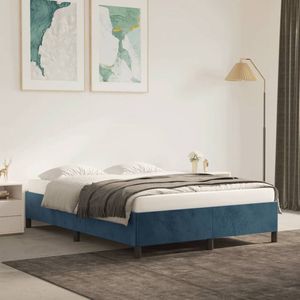 The Living Store Bedframe zonder matras 140x200 cm fluweel donkerblauw - Donkerblauw Bedframe - Tweepersoons Bed - Velvet Bed - Luxe Bed - Bed Met Pootjes