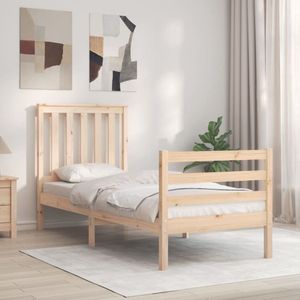 Massivholzbett mit Kopfteil - Holzbett - Kiefernholzbett - Massives Holzbett - Einzelbett - Kleines Bett - The Living Store