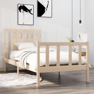 The Living Store Houten Bedframe - Grenenhout - 195.5 x 81 x 100 cm - Lattenbodem - Hoofdeinde - Geschikt voor 75 x 190 cm Matras - Montage vereist