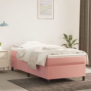 The Living Store Boxspringbed - Roze - 203x100x35 cm - Fluwelen stof - Pocketvering matras - Middelharde ondersteuning - Huidvriendelijk topmatras - Multiplex lattenbodem