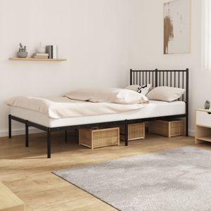 The Living Store Bedframe met hoofdbord metaal zwart 120x190 cm - Robuust Bedframe - Klassiek Bed - Metalen Bed - Zwart Bed - Staal Bedframe