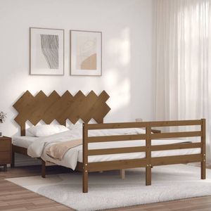 The Living Store Bedframe - Massief Grenenhout - Honingbruin - 205.5x145.5x81 cm - Geschikt voor matras 140x200 cm - Montage vereist