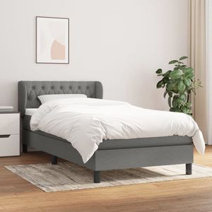 The Living Store Boxspringbed - Pocketvering - 90 x 190 cm - Donkergrijs - Stof - Verstelbaar hoofdbord