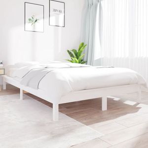 The Living Store Houten Bed - Bedframe - 212x151.5x26cm - Massief Grenenhout - Wit
