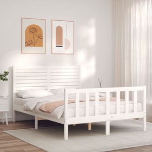 The Living Store Bedframe zonder matras massief grenenhout wit 120x200 cm - Massief Hout Bed - Grenenhout Bed - Wit Bed - Tweepersoons Bed - Boxspring Frame