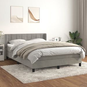 The Living Store Boxspringbed - luxe fluwelen stof - verstelbaar hoofdbord - pocketvering matras - middelharde ondersteuning - huidvriendelijk topmatras - lichtgrijs - 193x147x78/88cm - The Living Store