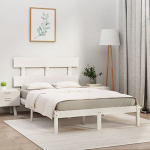 The Living Store Massivholzbett Weiß 200x200 cm - Holzbett - Doppelbett - Massivholzbette - Kiefernholzbett - Weißes Bett