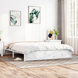 The Living Store Bedframe - Grenenhout - Wit - 205.5 x 205.5 x 51 cm - Geschikt voor 200 x 200 cm matras - Montage vereist