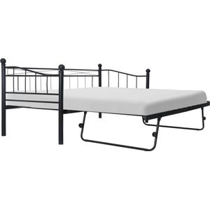 The Living Store Metalen Bedbank - Stijlvol en Stevig - Slaapbank - 211x100x95 cm - Met Uitschuifbed - Kleur- Zwart