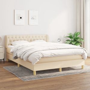 The Living Store Boxspring met matras stof crèmekleurig 140x190 cm - Boxspringbed - Slaapcomfort - Pocketveermatras - Verstelbare Hoofdbord - Duurzame Materialen