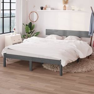 The Living Store Bedframe Grenenhout - 206.5 x 155.5 x 70 cm - Grijs - Geschikt voor 150x200 cm matras - Incl - hoofdeinde - Montage vereist