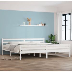 The Living Store Houten Bedframe - wit - 205.5 x 185.5 x 69.5 cm - massief grenenhout - multiplex lattenbodem