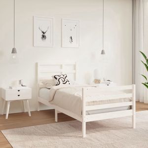 The Living Store Houten Bedframe - eenpersoonsbed - wit - 195.5 x 96 x 104 cm - massief grenenhout - multiplex lattenbodem