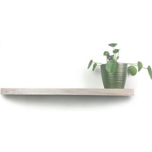 Zwevende wandplank eiken recht natuurlijk wit 100 x 30 cm incl. bevestigingsmateriaal - Boekenrek - Boekenplank - Boomstam plank - Witte wandplank - Boomstam wandplank