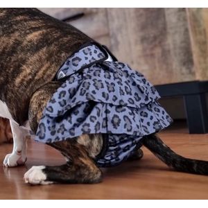 Loopsheidrokje Luipaard grijs - Maat M - Loopsheidbroekje - Voor honden - Hondenluier - Heupopvang 28-33 cm - Herbruikbaar - Wasbaar - Uniek rokjes model voor stijlvolle loopse teefjes