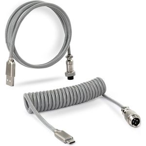 Royal Kludge Coiled Cable - USB-C Kabel - Mechanisch Toetsenbord Kabel - 1.8 Meter - GX16 Connector - Grijs