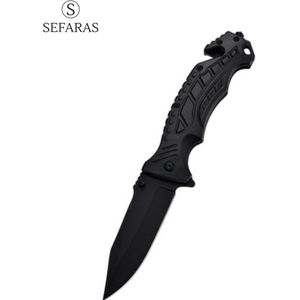 Sefaras Survival mes met slijpsteen - Inklapbare zakmes - 23 CM  - J13 - 3cr13/Aluminum  - Riemsnijder - Voor kamperen - RVS - Zwart