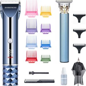Barberboss Professionele Tondeuse en Trimmer Set - Hair Clipper - Draadloze Haartrimmer - LED-display - Incl. Schort en opzetstukken
