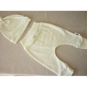 Oogappel Tricot Pointelle Newborn Unisex Babykleding Babykleertjes Set (2-delig) Broekje en Mutsje Maat 50 - 0 tot 1 maanden - Ecru