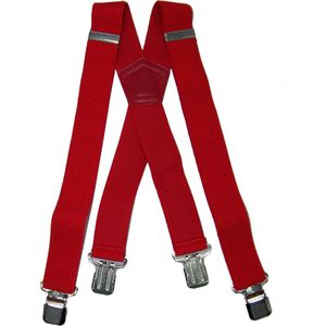 Flores Lederwaren - Heren - Dames Bretels – 4 brede stalen clips bretel - Unisex volwassenen -Motorrijders – Spijkerbroek – Beroepskleding – Skikleding – Kleur: Rood.