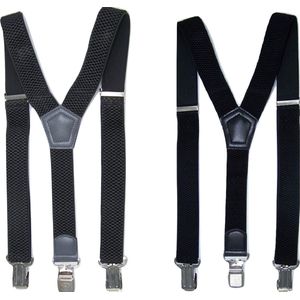 Zwarte en Grijze Bretels met stevige sterke brede stalen clips Duo Pack