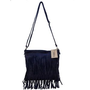 Back to the Sixties Suede Franje tas (donkerblauw)
