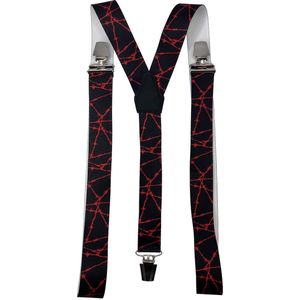 Bretels Zwart-Rood/Prikkeldraad met brede extra sterke stevige Clips