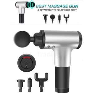 Massage Gun - Fit Essentials Massage Gun - Ontspanningscadeau - Massage Pistool sport en relax - 4 delig - 6 standen - Zilver