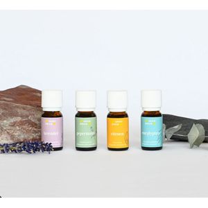 Groeikruid® Base - essential oil set | startersset met 4 x 10 ml biologische etherische olie | lavendel olie, pepermunt olie, eucalyptus olie en citroen olie | biologische, natuurlijke essentiële olie