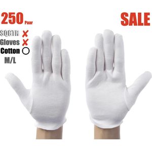 Katoenen Handschoen - Handschoenen - Gezondheidszorg - Ziekenhuis - Beauty Center, Kapper en Salon Spa Tattoo - Jewelry - Gloves Cotton - Jewelry Glove - WIT Maat M/L 500Stuks/250Pairs  M/L  ………..  SQGTR