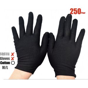 Witte Katoenen Handschoen - Handschoenen - Handschoenen Cotton - Gloves Soft Cotton Gloves Coin Jewelry Silver Inspection Gloves Stretchable Lining Glove - ZWART Maat M/L 500Stuks/250Paar  M/L  ………..  SQGTR