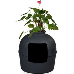 RHRQuality Kattenbak - Flower XXL – Verborgen Kattentoilet – Voor Grote Katten – Met Grote Ingang (51 cm) & Afneembare Bovenzijde – Zwart