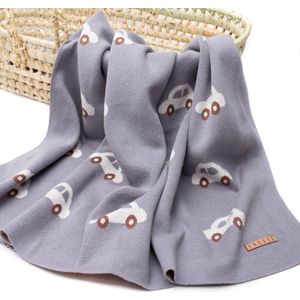 Snufie babydeken | 100% bamboe katoen extra zacht 100x80cm | Pluisvrije deken | Premium babydekentjes voor wieg of ledikant | Auto grijs