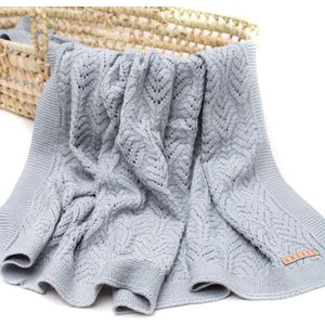 Snufie babydeken | 100% katoen| gehaakt motief | extra zacht 100x80cm | Pluis vrije deken | Premium babydekentjes voor ledikant | voor jongens en meisjes | Fan BLAUW