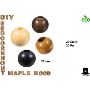 Bob Online ™ - 20 Stuks – 20mm – Mixed Setje (4 Kleuren) - Esdoornhout Ronde Gebeitste Kralen, Loodvrij, Geverfd – Maple Wood Round Stained Beads, Lead Free, Dyed – Kerst Kralen – Sieraden Maken – Armbanden, Kettingen, Kerst Houten Kralen ambachten