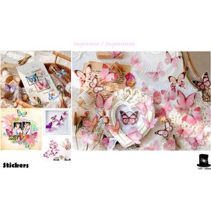 Bob Online ™ - 40 Stuks – Roze Serie - Vlinder Stickers – PET Transparant Vlinder Hars Decals voor Scrapbook – Doe-het- zelf Karten Maken – Journal Crafts – Laptop Sticker – Fotolijst Deco Stickers – PET Butterfly Stickers –Knutsel Stickers